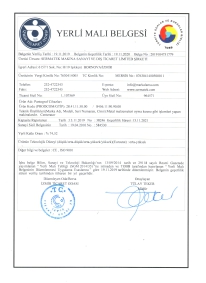 Manufactured-in-Turkey Certificate For Centerator Series of Machines